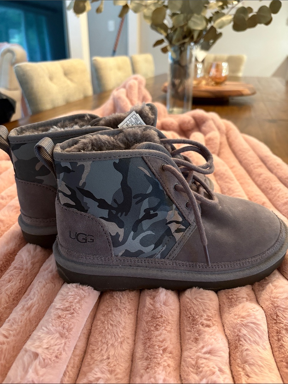 UGG Kids Gray Camo Shearling Boots